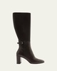 Candance Leather Buckle Knee Boots