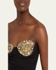 Crystal Button Cluster Embroidered Draped Mini Dress