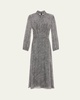 Drape Neck Printed Silk Jacquard Dress