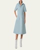 Collared Short-Sleeve Cotton Poplin A-Line Midi Shirtdress