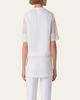 Mixed-Media Linen Striped Organza Short-Sleeve Blouse