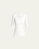 Cotton 1/2-Sleeve Square-Neck Tee