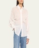 Monili-Cuff Cotton Twill Gauze Slim Blouse