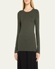 Soft Touch Flat-Edge Long-Sleeve Crewneck Top