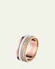 Quatre Small Ring in Tricolor Gold with White Ceramic and Diamonds