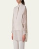 Mixed-Media Linen Toile Striped Organza Tunic Blouse
