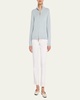 Cotton-Silk Tape Fitted Bomber Sweater