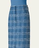 Fringed Check Denim Midi Skirt