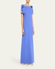 Crystal-Trim Boatneck Column Gown With Shoulder Bows