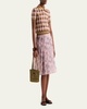 Nylonette Floral Print Pleated Midi Skirt
