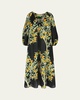 Flower Printed Linen Maxi Dress