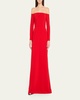 Draped Long-Sleeve Off-The-Shoulder Trumpet Gown