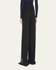 Layered Front-Slits Silk Georgette Wide-Leg Pants