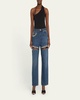 Crystal Button Studded Slit Straight-Leg Jeans