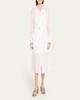 Tuxedo Bib Long-Sleeve Belted Organza Tunic Shirt