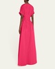 Corset-Waist Short-Sleeve Button-Front Gown