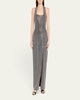 Crystal Embellished Halter Slit Gown