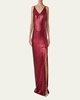 V-Neck Stretch Paillette Jersey Slit Gown
