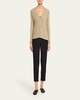 Wool Like Pleats V-Neck Cardigan