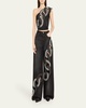 Chain Cutout One-Shoulder Denim Crop Top