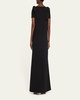 Shoulder Bow Crepe Column Gown