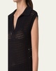 Long Chunky Mesh Knit Polo Top