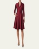 Dupion Three-Quarter Sleeve Pleated Cocktail Dress