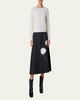 Windflower-Print Cotton Silk A-Line Midi Skirt
