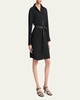 Leather-Trim Belted Knee-Length Shirtdress
