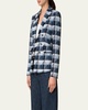 Rhombus Jacquard Denim Blazer with Double Breast Illusion