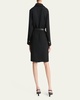 Leather-Trim Belted Knee-Length Shirtdress