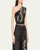 Chain Cutout One-Shoulder Denim Crop Top