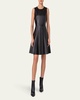 Fit-Flare Leather Mini Dress