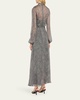 Drape Neck Printed Silk Jacquard Dress