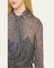 Drape Neck Printed Silk Jacquard Dress