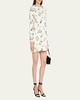 Floral-Print Long-Sleeve Silk Wool Mini Dress