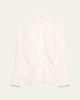 Monili-Cuff Cotton Twill Gauze Slim Blouse