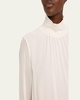 Turtleneck Blouson-Sleeve Silk Georgette Blouse