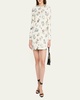Floral-Print Long-Sleeve Silk Wool Mini Dress