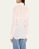 Monili-Cuff Cotton Twill Gauze Slim Blouse