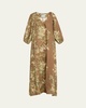 Puff-Sleeve Printed Linen Maxi Dress