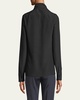 Split-Neck Silk Button-Front Blouse