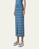 Fringed Check Denim Midi Skirt