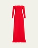 Draped Long-Sleeve Off-The-Shoulder Trumpet Gown