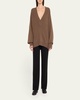 Sage Plunging V-Neck Cashmere Oversized Sweater