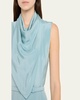 Scarf Drape Silk Crepe Midi Dress With Belt