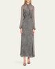 Drape Neck Printed Silk Jacquard Dress