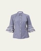 Stripe Tiered Ruffle Sleeve Button Down Top