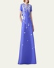 Bow-Embellished Embroidered Applique Gown