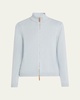 Cotton-Silk Tape Fitted Bomber Sweater